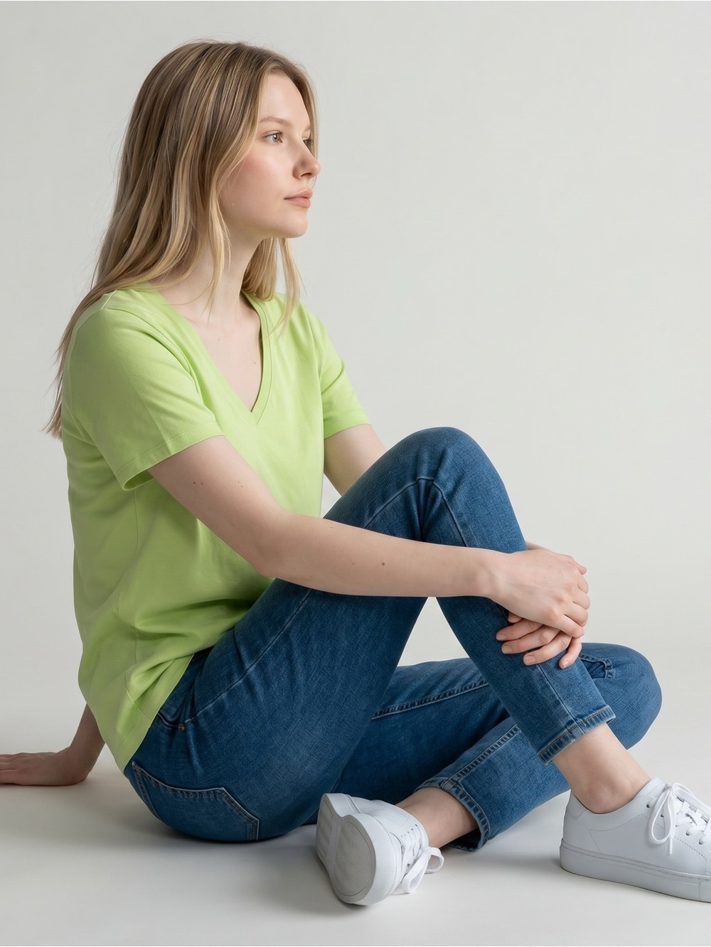 Woman Within Green Short Sleeve V Neck Tee 1X - Picture 9 of 9